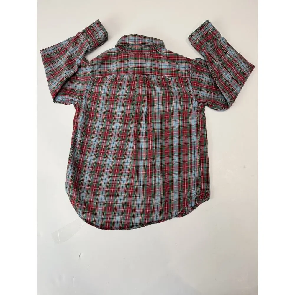 Ralph Lauren Boys 3T Plaid Button Down Shirt Blue Red Pony Logo Preppy Classic